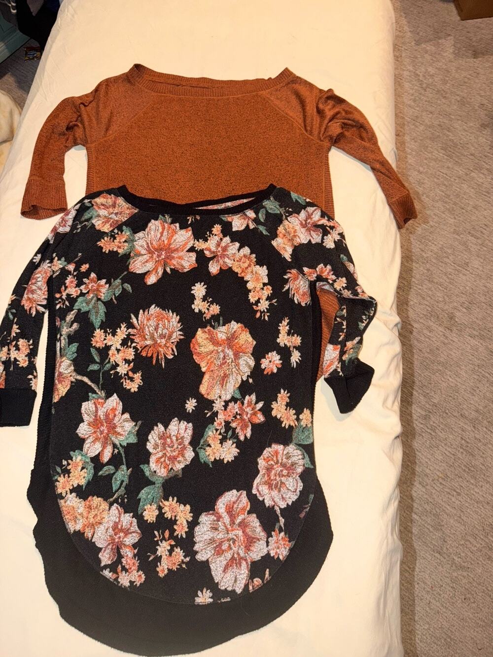 2pc Womens Shirt Black Brown Floral Soft Classic Casual Comfort Small XS *read